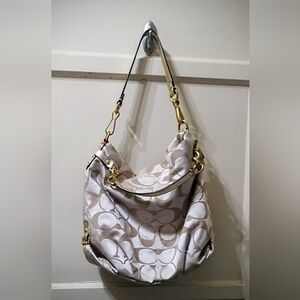 Designer Coach Signature Classic Hobo Satchel Purse Logo Gold Beige Bag Medium